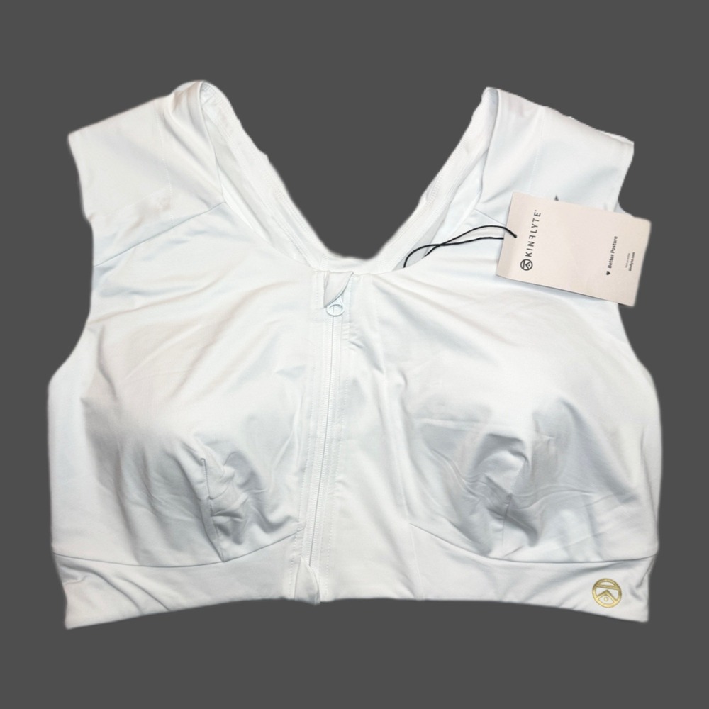 Kinflyte Front Zip Sports Bra Posture Support Recycled Curve Plus 3XL White